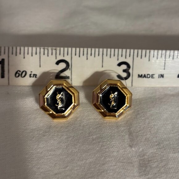 Beautiful YSL Gold Tone / Black Earrings with YSL pouch - Picture 7 of 16